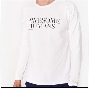 FIGS Scrubs Awesome Humans Long Sleeve T-Shirt Tee Top White‎ Womens XS New